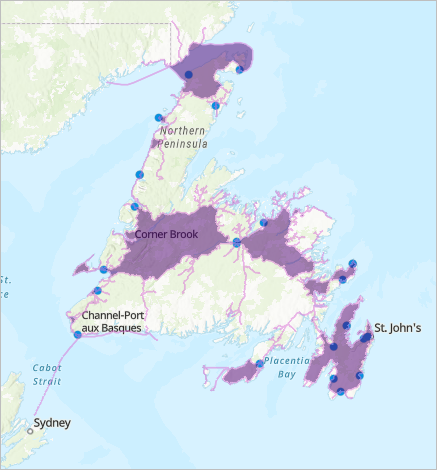 Travel areas surrounding electric charging stations Travel areas surrounding electric charging stations